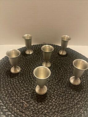 Set of 6 Web Pewter bar shot glass - Brushed Silver Finish